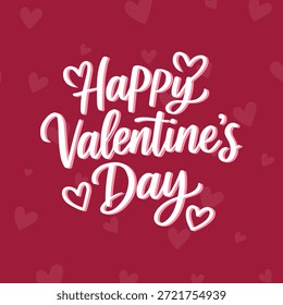 Diseño romántico del día de San Valentín con tipografía con letras a mano "Feliz día de San Valentín" con acentos en el corazón sobre un fondo de gradiente rosa suave. Perfecto para tarjetas de felicitación, carteles, publicaciones en redes sociales, invitaciones y diseños con temas de amor.