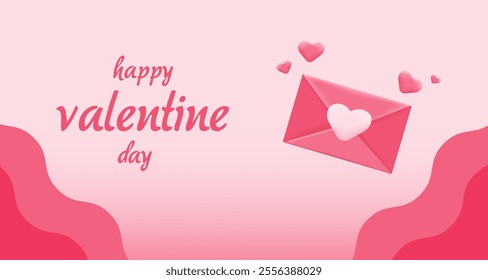 Romantic Valentine’s Day design with a pink envelope, heart accents, and elegant text. love-themed cards, social media