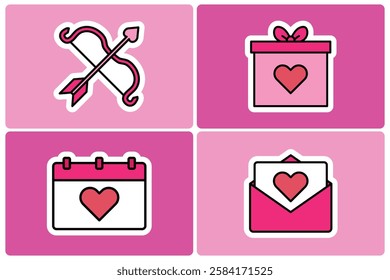 Romantic Valentine’s Day Doodle Icon Sticker Set