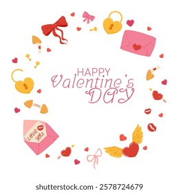 Romantic Valentine’s Day frame with copyspace for text. Circle vector design for commercial purposes and love-related promotions. Great for advertisements, print media, and marketing campaigns