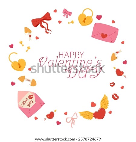 Romantic Valentine’s Day frame with copyspace for text. Circle vector design for commercial purposes and love-related promotions. Great for advertisements, print media, and marketing campaigns