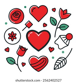 Romantic Valentine’s Day Icon Set Vector Art.