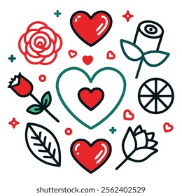 Romantic Valentine’s Day Icon Set Vector Art.