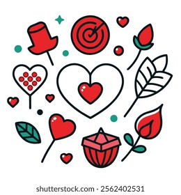 Romantic Valentine’s Day Icon Set Vector Art.