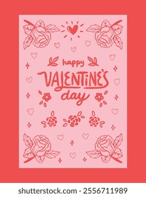 A romantic Valentine’s Day poster featuring a delicate floral design and heart elements, ideal for seasonal decorations, cards, or social media posts.