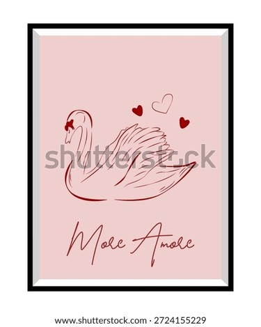 Romantic Valentine’s Day poster illustrated with ink in soft pink and deep burgundy tones. Hand-drawn love swan and a vintage locket for photos and keepsakes create a nostalgic, emotional atmospher