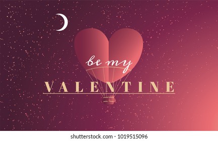 Romantic Valentine’s Day Title. Clean Minimalist composition with heart shaped baloon and typography.