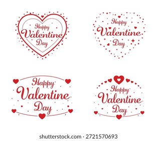 Romantic Valentine’s Day typography badge set with heart decorations, perfect for greetings, cards, and designs.