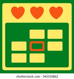Romantic Day vector icon. Style is bicolor flat symbol, orange and yellow colors, rounded angles, green background.