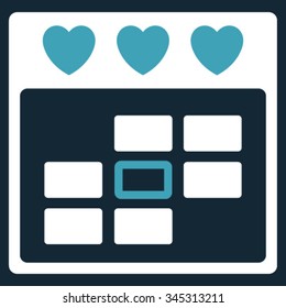 Romantic Day vector icon. Style is bicolor flat symbol, blue and white colors, rounded angles, dark blue background.