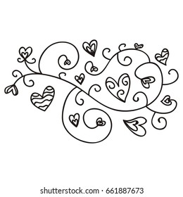 Romantic decorative element of hearts. Vector illustration.