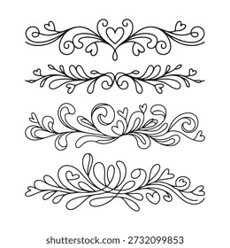 Romantic Decorative Flourish Divider Set with Heart Elements