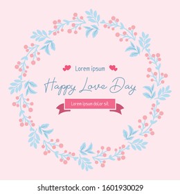 Romantic decorative of leaf and flower frame, for elegant happy love day invitation card template design. Vector