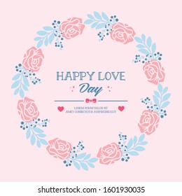 Romantic decorative of leaf and flower frame, for elegant happy love day invitation card template design. Vector