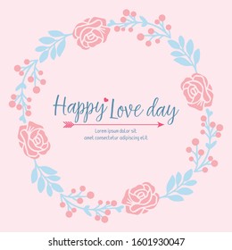 Romantic decorative of leaf and flower frame, for elegant happy love day invitation card template design. Vector