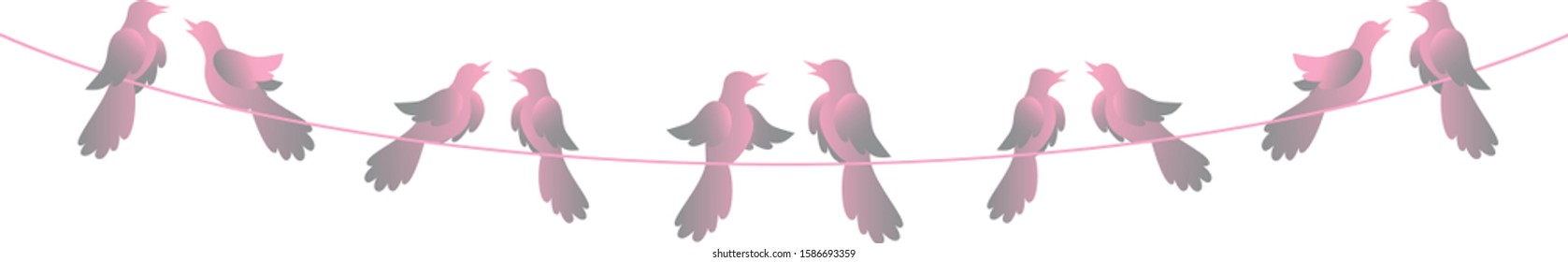 romantic decorative love-birds on wire garland isolated on white background