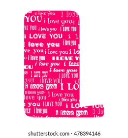 Romantic decorative vector pink letter filled white words I love you.