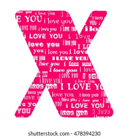 Romantic decorative vector pink letter filled white words I love you.