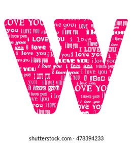 Romantic decorative vector pink letter filled white words I love you.