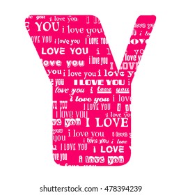 Romantic decorative vector pink letter filled white words I love you.