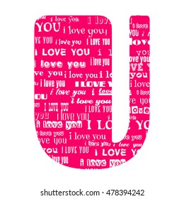 Romantic decorative vector pink letter filled white words I love you.