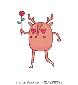 Romantic deer with roses, illustration for t-shirt, street wear, sticker, or apparel merchandise. With doodle, retro, and cartoon style.