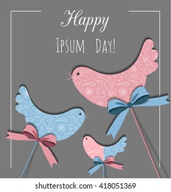 Romantic delicate template greeting cards,invitations,poster,card for life events with lace decorative birds and bows