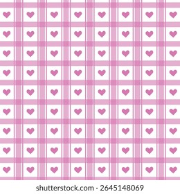 A  romantic design featuring pink checks filled with tiny heart icons