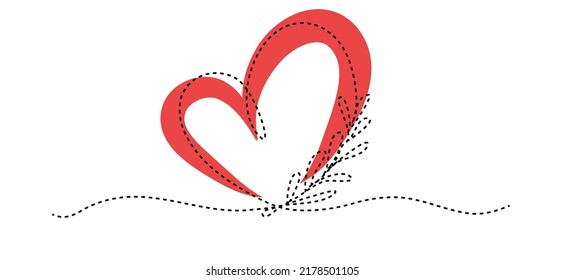 romantic design with a heart background. modern the concept of minimalism. composition, background one line a place for the text.  vector art illustration, hand drawn. for print, banner, card.