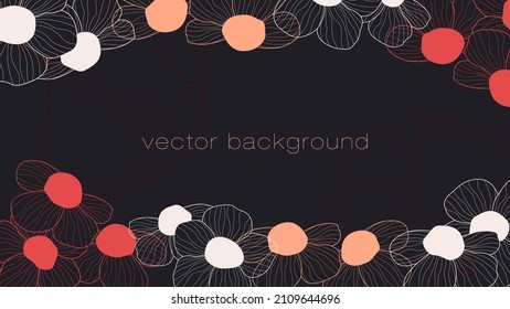 diseño romántico con flores rosadas rojas y blancas en el borde de la antracita oscura