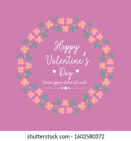 Romantic design of pink and yellow floral frame, for happy valentine invitation card decor. Vector