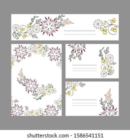 Romantic design template, invitations,  decoration. Flower objects isolated on white background. Set of elements. Vintage wedding, holiday. Pastel color. Vector illustration for fashion. Doodle