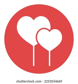 Romantic desserts. Sweet Valentines Day greeting. Two red heart lollipops glyph icon