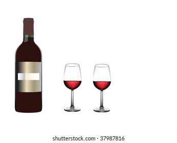 romantic dinner bottle of wine with two glasses