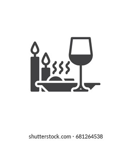 Romantic dinner with candles icon vector, filled flat sign, solid pictogram isolated on white. Symbol, logo illustration. Pixel perfect vector graphics