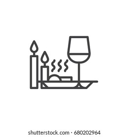 Romantic dinner with candles line icon, outline vector sign, linear style pictogram isolated on white. Symbol, logo illustration. Editable stroke. Pixel perfect vector graphics