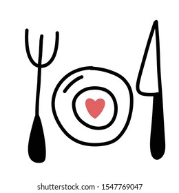 Romantic dinner -  hand drawn icon set