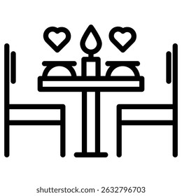 Icono de cena romántica Vector de contorno blanco y negro
