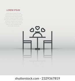 Romantic dinner icon in flat style. Cafe vector illustration on white isolated background. Restaurant business concept.