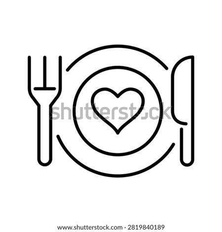 Romantic dinner icon. Lifestyle and dining line symbol. Black and white.