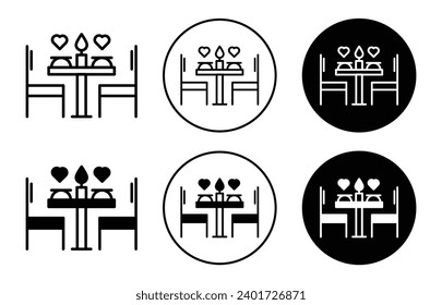 Romantic dinner icon. valentine or marriage anniversary day celebration with cooking lunch meal at party logo sign. romantic love couple candle light dinner at cafe or restaurant symbol.   
