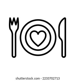 Romantic dinner icon. Valentines day food sign. Pictogram isolated on a white background. Vector illustration.