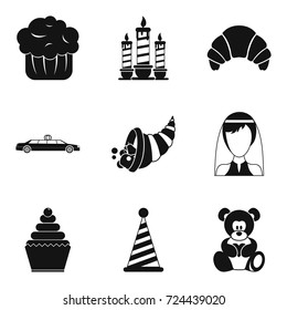 Romantic dinner icons set. Simple set of 9 romantic dinner vector icons for web isolated on white background