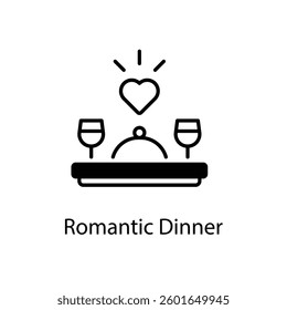 Romantic Dinner icons vector set stock illustration.