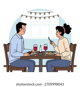 La ilustración de cena romántica es adecuada para San Valentín romántico.