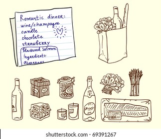 Romantic dinner ingredients