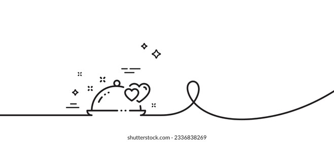 Romantic dinner line icon. Continuous one line with curl. Valentines day restaurant food sign. Couple relationships symbol. Romantic dinner single outline ribbon. Loop curve pattern. Vector