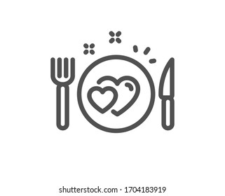 Romantic dinner line icon. Valentines day food sign. Couple relationships symbol. Quality design element. Editable stroke. Linear style romantic dinner icon. Vector