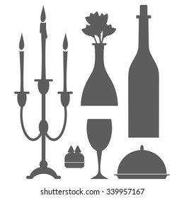 Romantic dinner set, a group of silhouette design elements.
