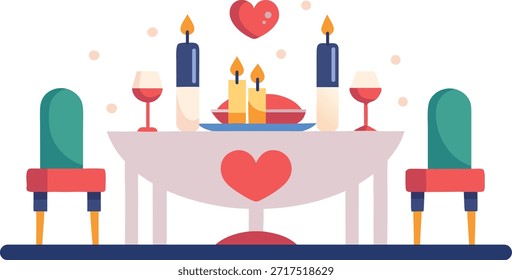 Romantic Dinner Table With Candles And Hearts